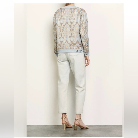 Elegant Women's Blue and Gold Bomber Jacket - Picture 12 of 16